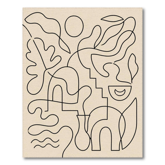 Abstract Beige Line Art Area Rug