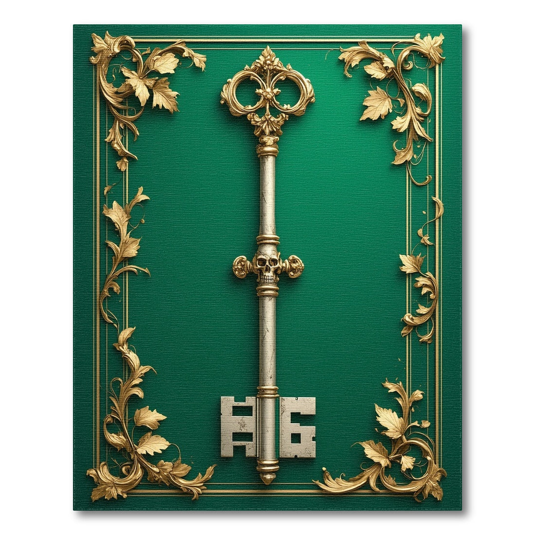 Ornate Gold Key Green Area Rug