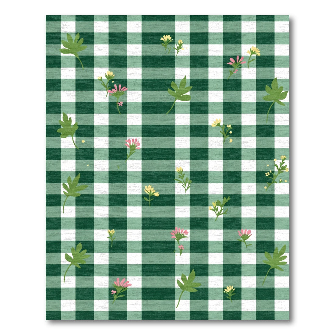 Green White Gingham Floral Meadow Rug