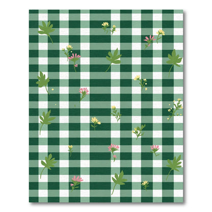 Green White Gingham Floral Meadow Rug