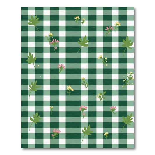 Green White Gingham Floral Meadow Rug