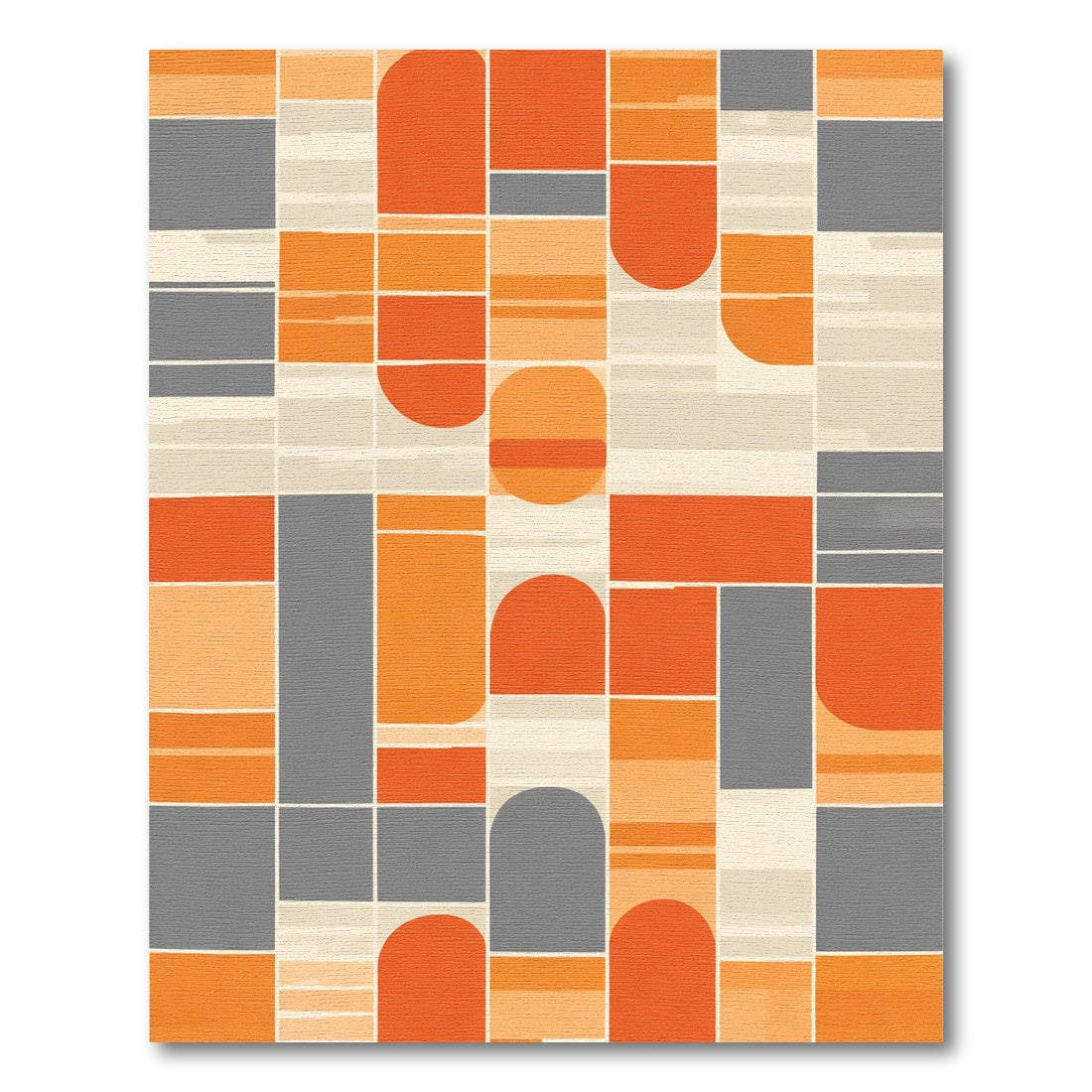 Orange Gray Geometric Blocks Arc Rug