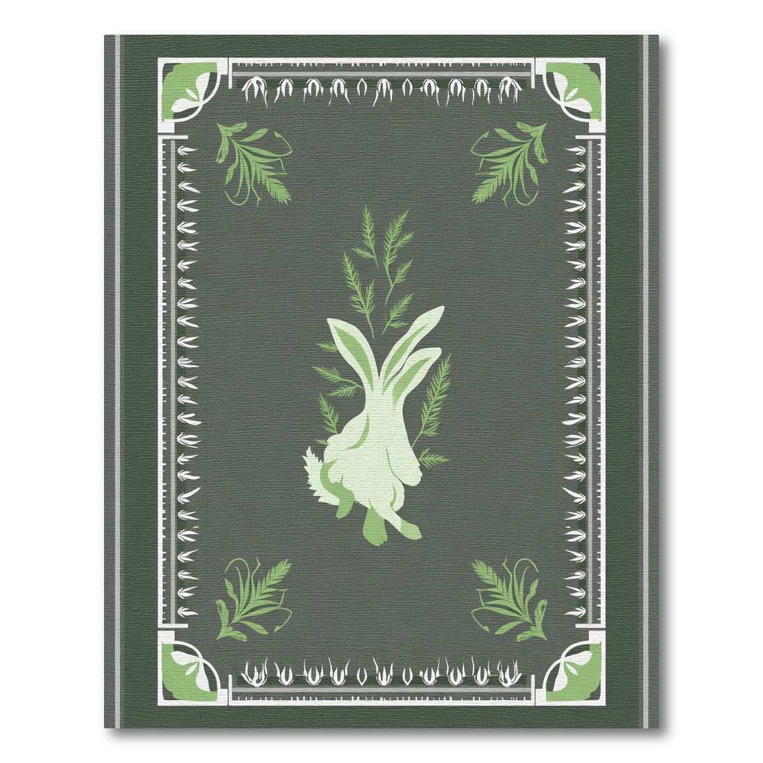 Charming Green Hare Foliage Border Rug