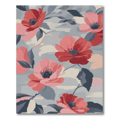 Crimson Coral Floral Camo Abstraction Rug