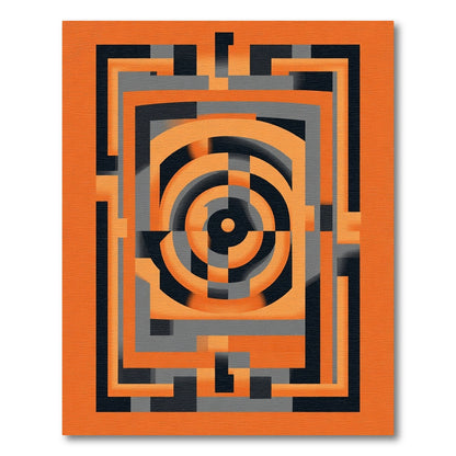Vivid Orange Geometric Concentric Circles Rug