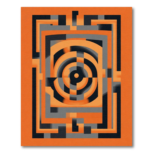 Vivid Orange Geometric Concentric Circles Rug