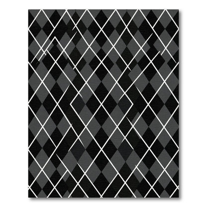 Dark Gray White Diamond Intersecting Lines Rug