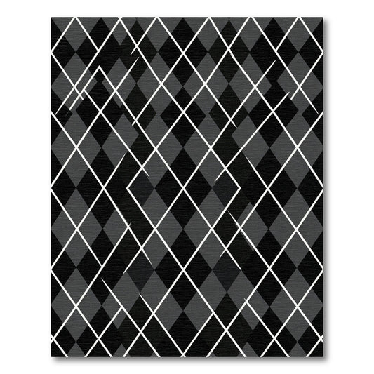 Dark Gray White Diamond Intersecting Lines Rug