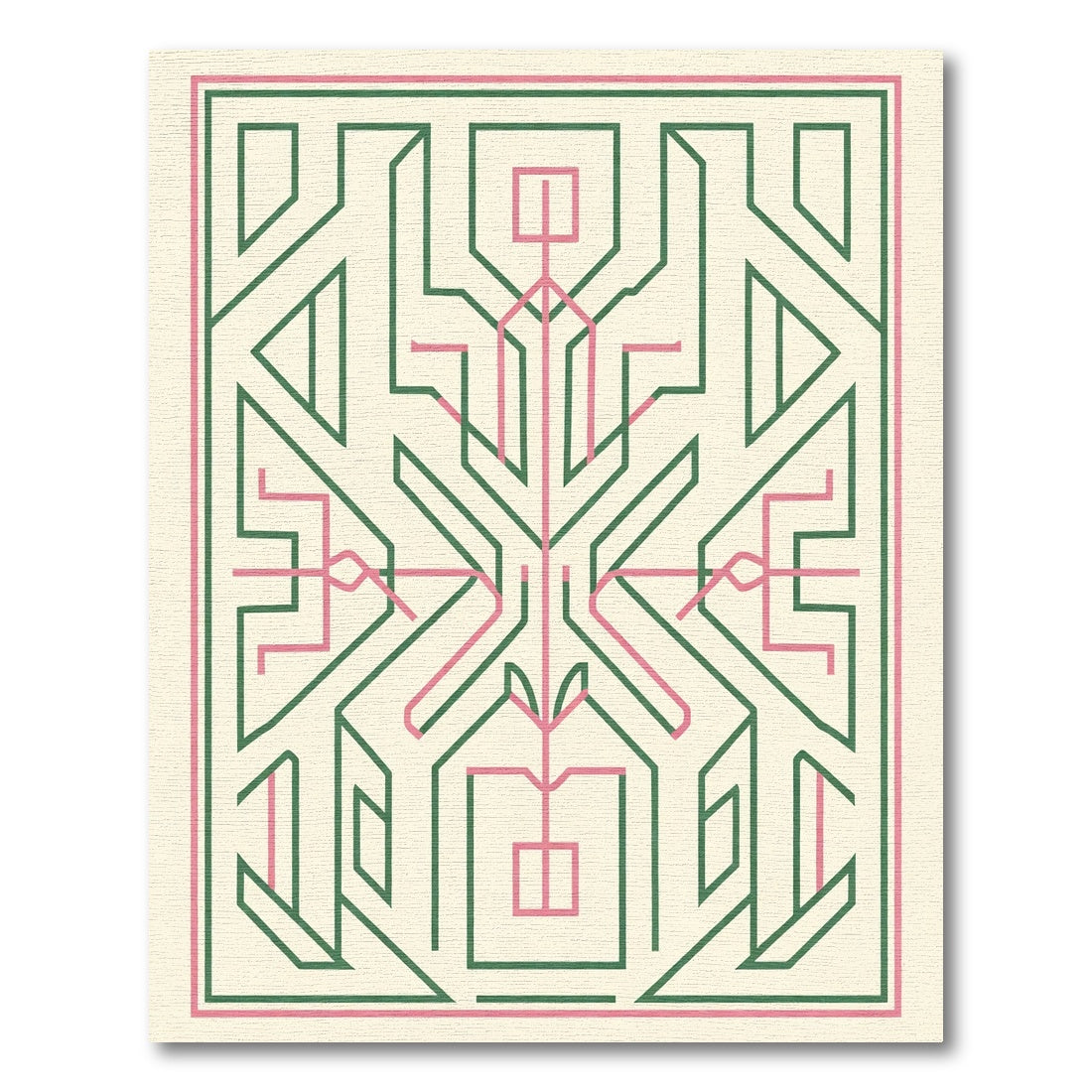 Green Pink Geometric Abstract Line Art Rug