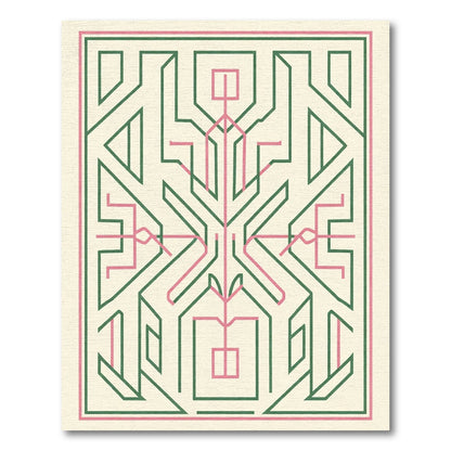 Green Pink Geometric Abstract Line Art Rug