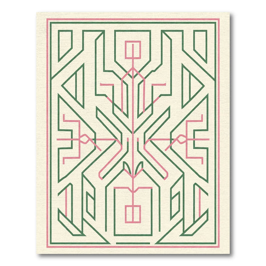 Green Pink Geometric Abstract Line Art Rug