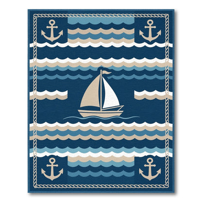 Navy Blue Sailboat Anchor Coastal Area Rug