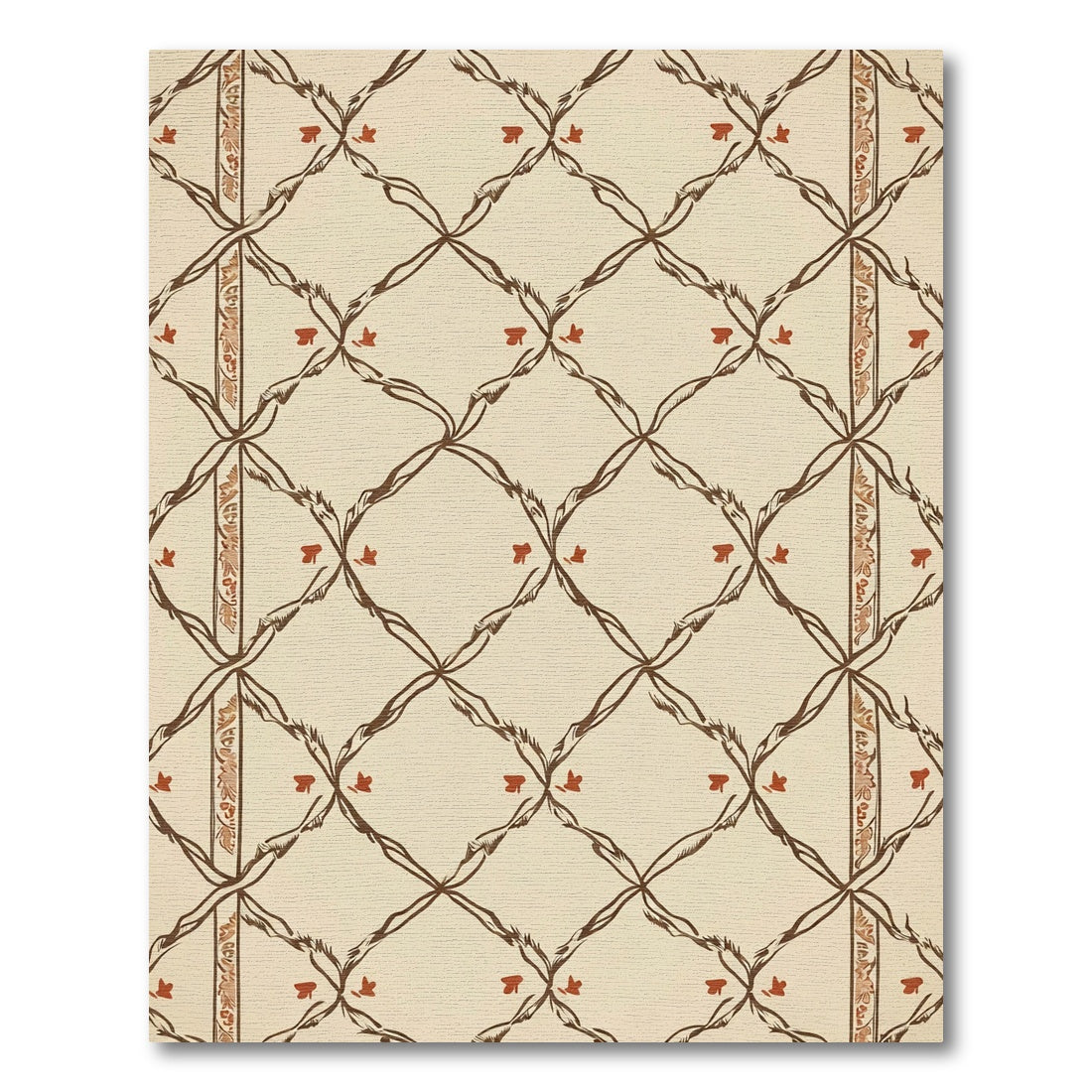 Cream Lattice With Red Vine Accents Rug