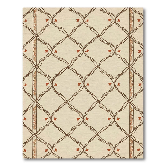 Cream Lattice With Red Vine Accents Rug