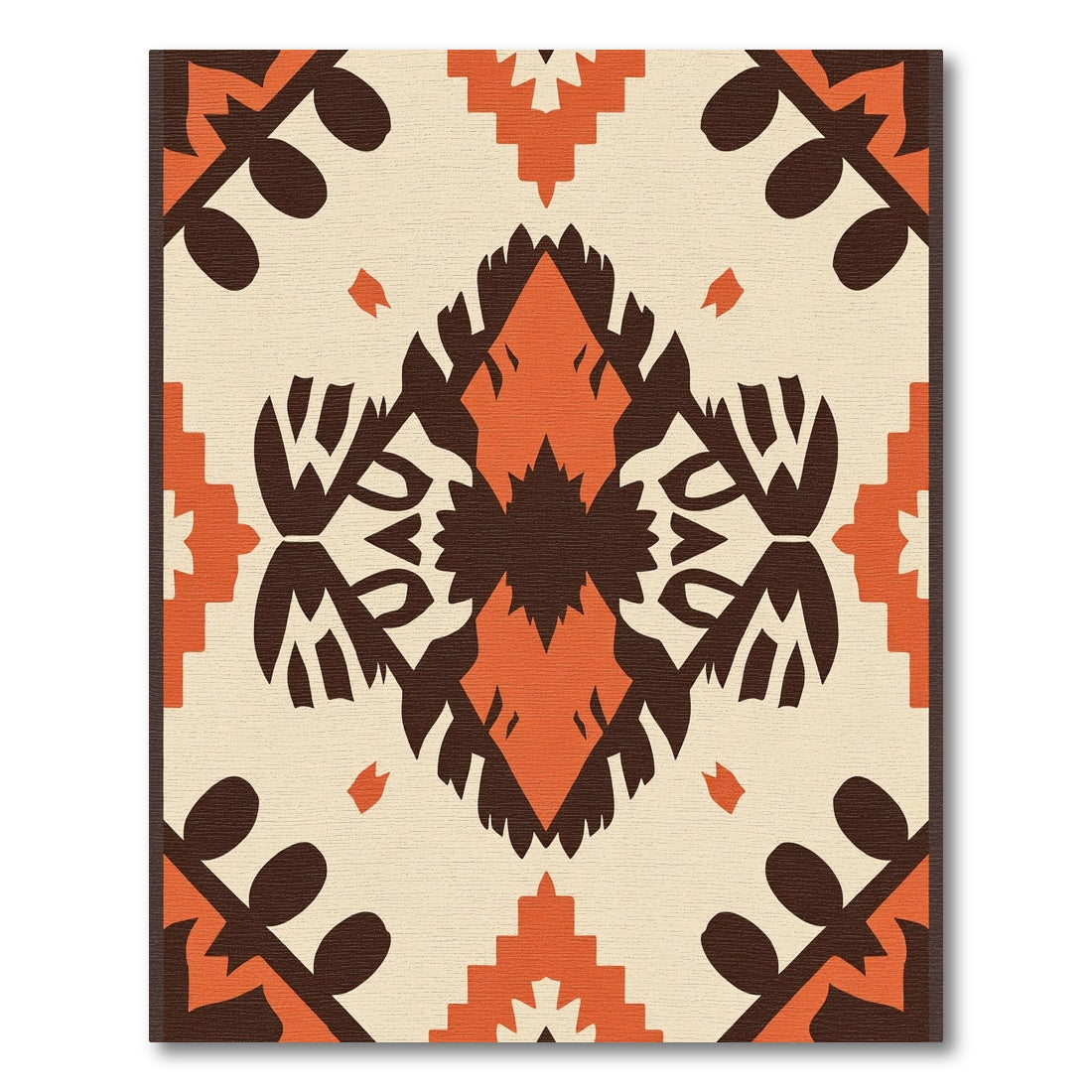Earthy Orange Cream Folk Medallion Rug
