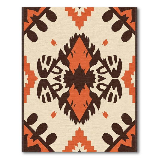 Earthy Orange Cream Folk Medallion Rug