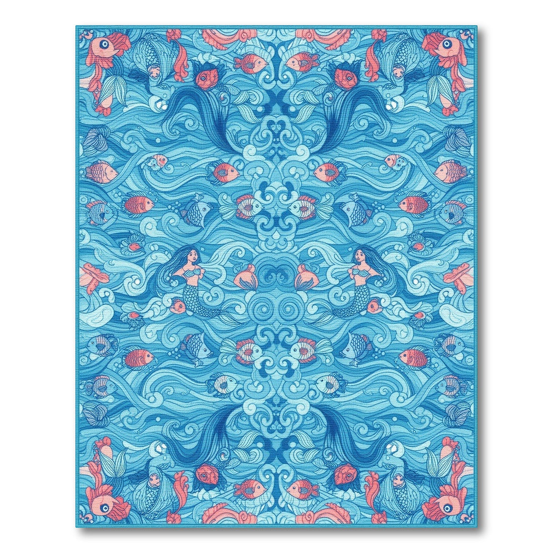 Blue Mermaid Ocean Waves Area Rug