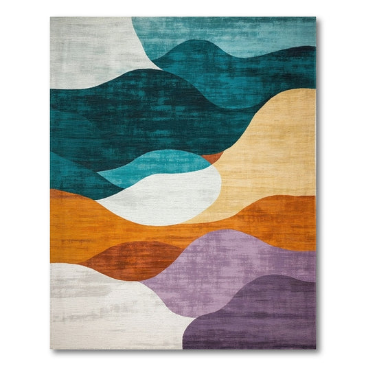 Blue Teal Abstract Wave Area Rug