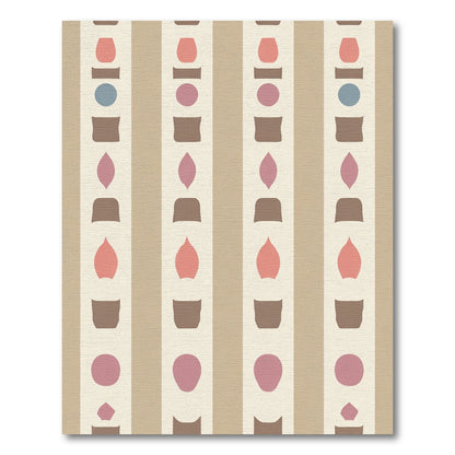 Coral Pink Blue Abstract Stripe Shapes Rug