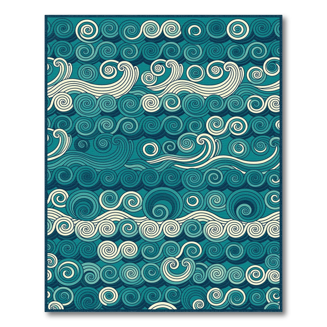 Blue Teal Swirling Waves Area Rug
