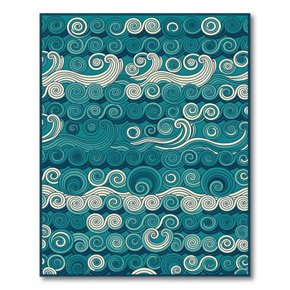 Blue Teal Swirling Waves Area Rug