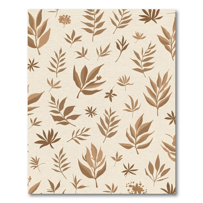 Earthy Tan Botanical Leaf Collage Rug
