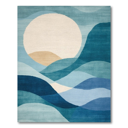 Blue Teal Abstract Wave Area Rug