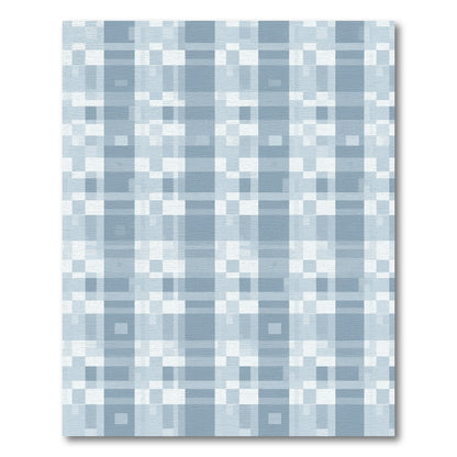 Soft Blue Plaid Geometric Squares Rug