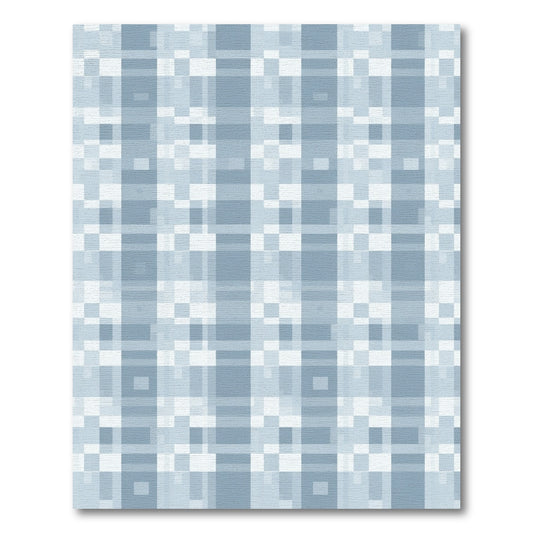 Soft Blue Plaid Geometric Squares Rug