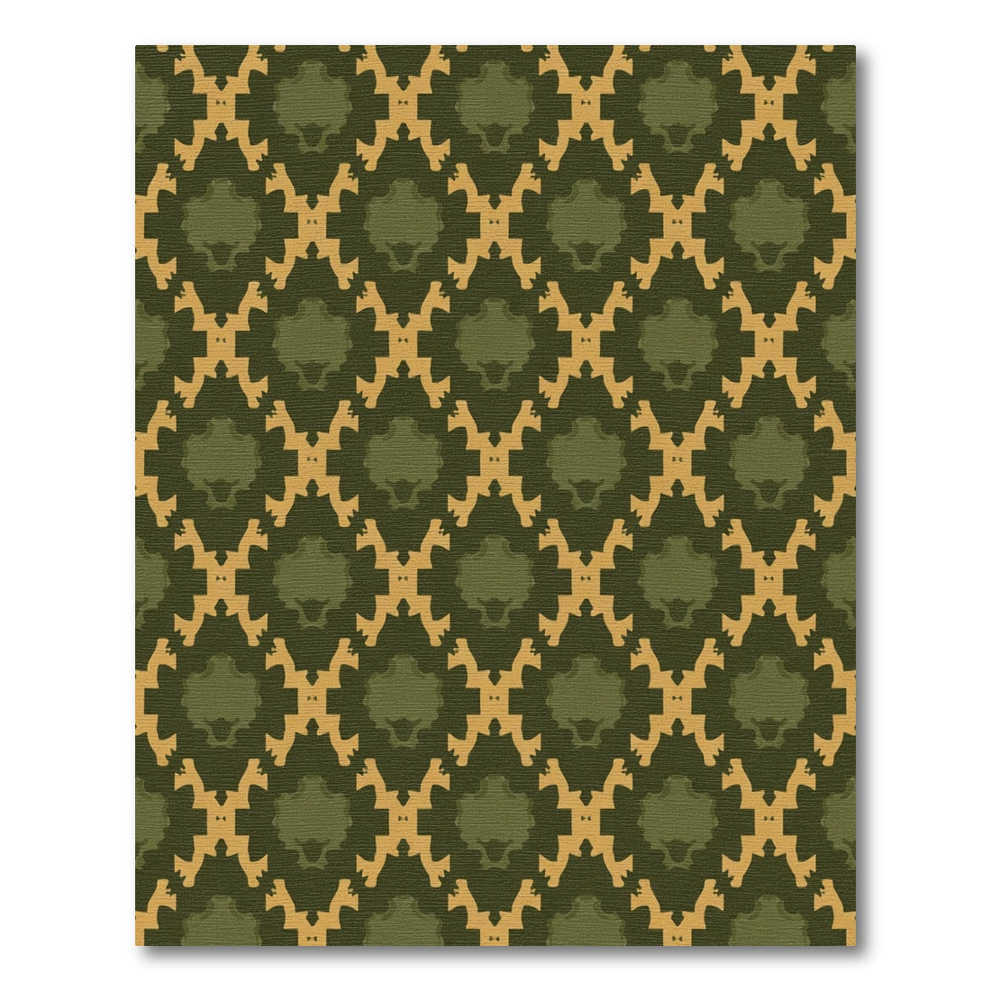 Earthy Olive Ochre Geometric Overlay Rug
