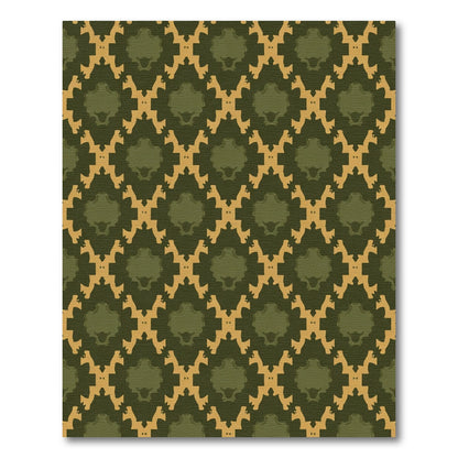 Earthy Olive Ochre Geometric Overlay Rug
