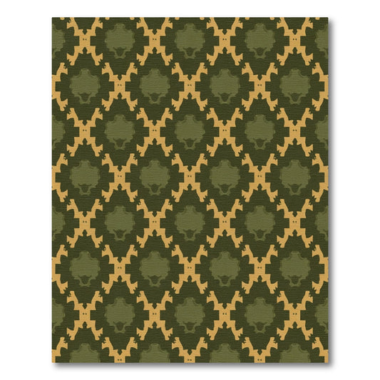 Earthy Olive Ochre Geometric Overlay Rug