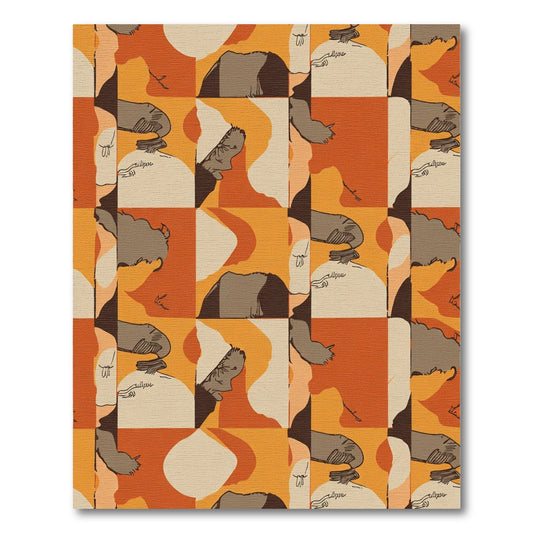 Retro Ochre Abstract Figure Mosaic Rug