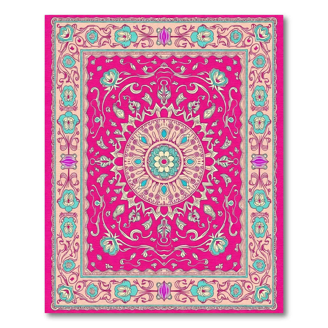 Saturated Pink Floral Mandala Rug