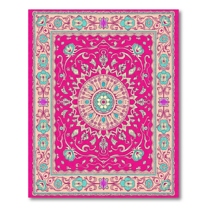 Saturated Pink Floral Mandala Rug
