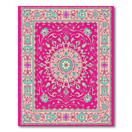 Saturated Pink Floral Mandala Rug