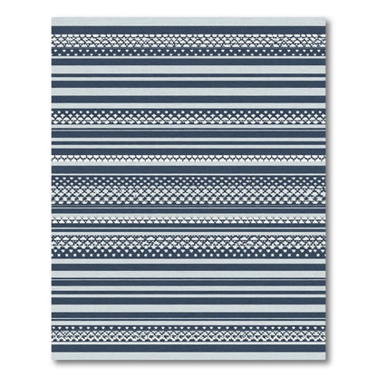 Midnight Blue and White Striped Borders Rug