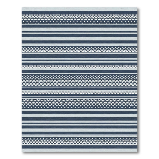 Midnight Blue and White Striped Borders Rug