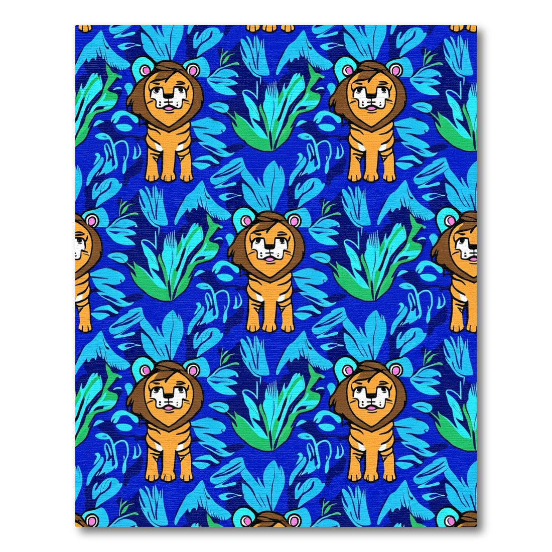 Cute Lions Blue Jungle Grove Rug