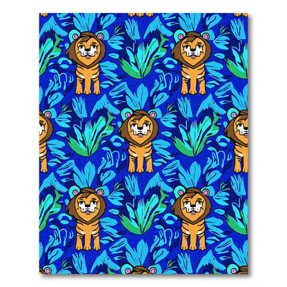 Cute Lions Blue Jungle Grove Rug