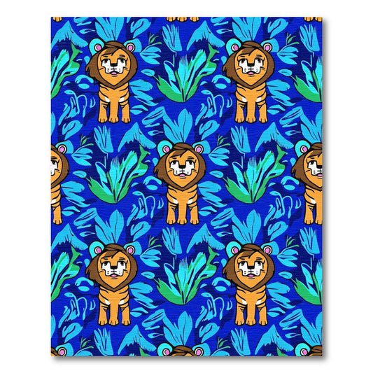 Cute Lions Blue Jungle Grove Rug