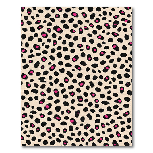 Pink Black Spotted Leopard Print Tan Rug
