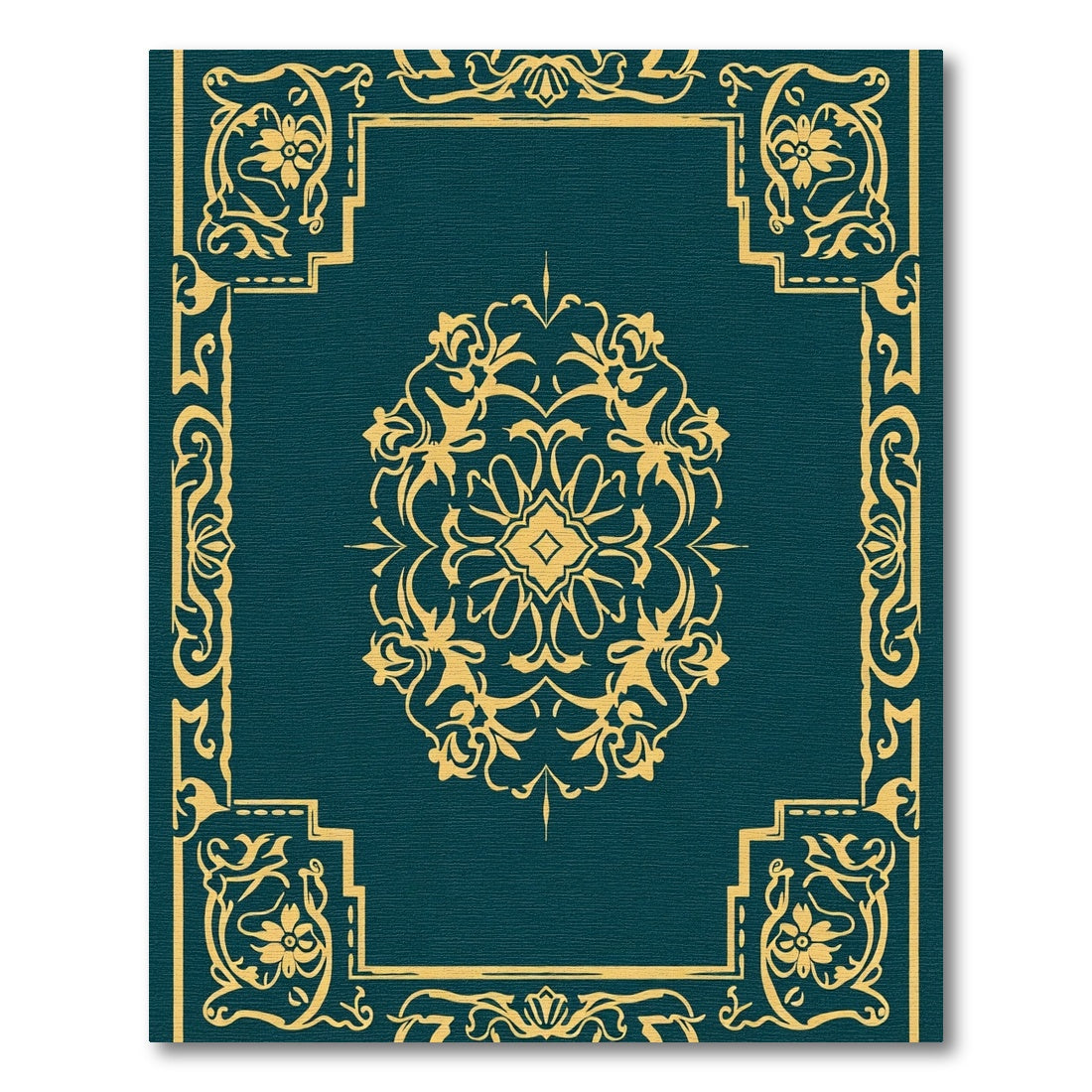 Teal Gold Ornamental Medallion Border Rug