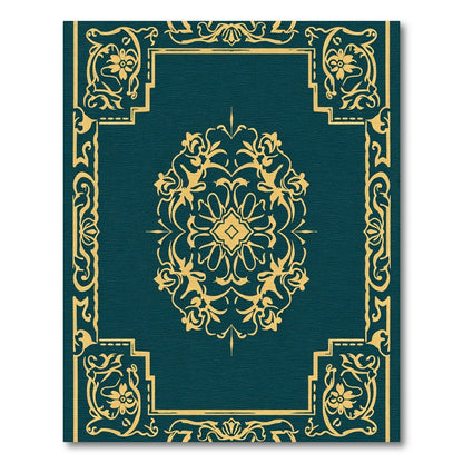 Teal Gold Ornamental Medallion Border Rug