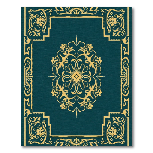 Teal Gold Ornamental Medallion Border Rug