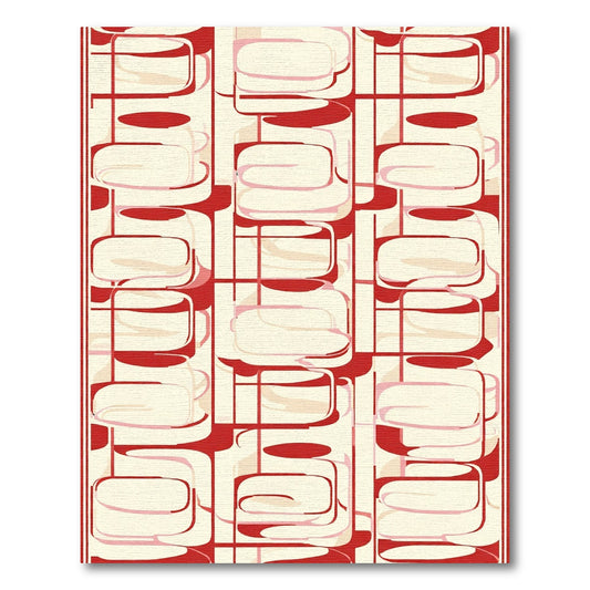 Retro Red Oval Grid Arrangement Rug