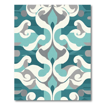 Turquoise White Gray Contemporary Swirl Rug