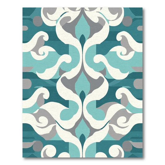 Turquoise White Gray Contemporary Swirl Rug