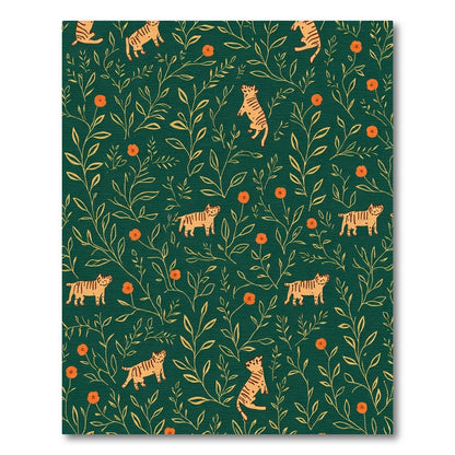 Tigers Among Oranges Botanical Emerald Rug