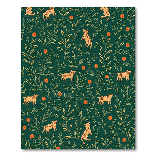 Tigers Among Oranges Botanical Emerald Rug